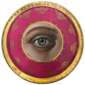 EYE ON PORCELAIN PLATE (PINK) by CRISTINA VERGANO